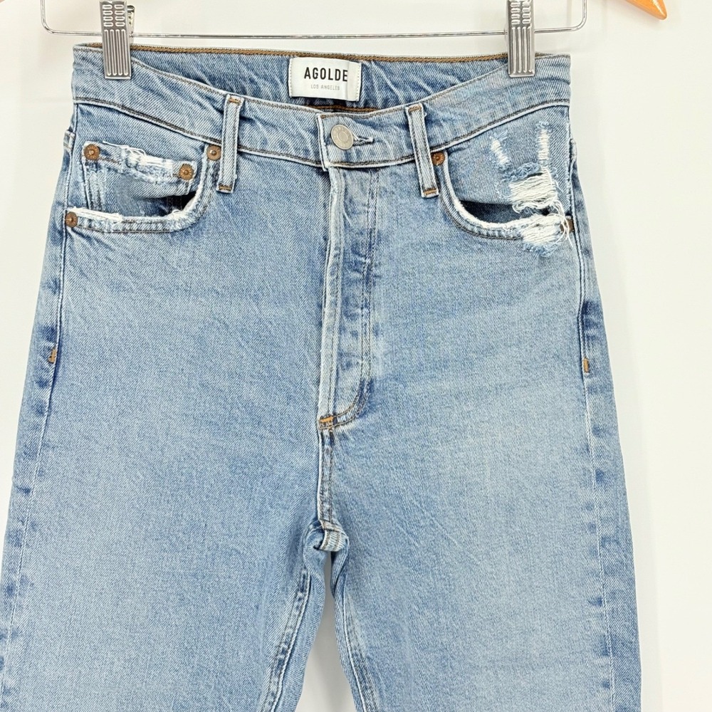 AGOLDE Nico High Rise Straight Leg Jeans Light Wash Distressed Raw Hem Size 25 - Picture 6 of 16